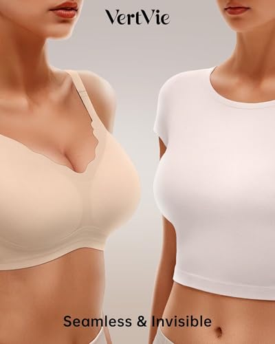 Image of Vertvie Seamless Jelly Bra No Underwire Supportive Bralette | Wireless, Full Coverage, Push Up, Scalloped V-Neck, Buttery Soft & Invisible under T-shirts for Everyday Oder Women's Comfort