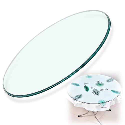 HJXGQJM Bandeja De Cristal Redonda 35cm 48cm 65cm 80cm 90cm Cristal Templado Transparente, Tablero Superficie Redonda De Mesa, para Mesa De Comedor Cocina Jardín, Cristal para Mesas(35CM(14INCH))