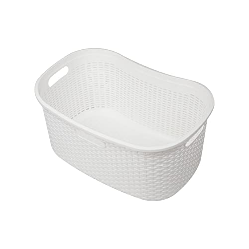 Mind Reader Basket Collection, Laundry Basket, 40 Liter (10Kg/22Lbs) Capacity, Cut Out Handles, Ventilated, Set Of 2, White #TOP5