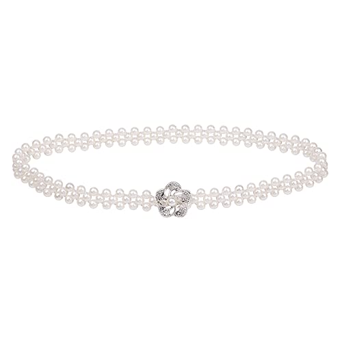HomeSoGood 2Pcs Elegant Women Imitation Pearls Belt, Wedding Bridal Waist Belt Elastic Buckle Pearl Chain Belt for Female Girls Dress Strap4