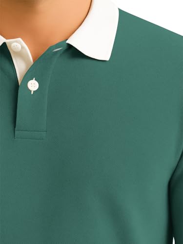 Image of BULLMER Solid Polo Neck Full Sleeve Cotton Blend Tshirt with Rib for Men | Stylish Full Hand Tshirt for Men