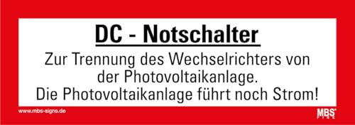 Aufkleber DC-Notschalter Photovoltaikanlage selbstklebend Hinweisschild Warnaufkleber Warnhinweis 21x7,4cm Made in Germany by MBS-SIGNS