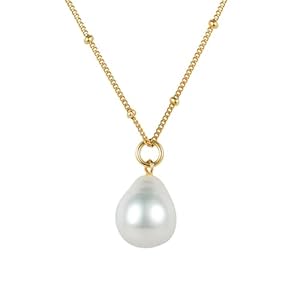 Pearl Necklaces for Women, Genuine Lustrous Baroque Pearl Pendant Necklace, 18K Gold Plated 20 inch Necklace, Luxury Trendy Jewelry Gift for Women