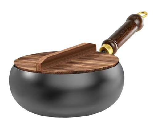 Qztuory中華鍋 鉄手作り鉄鍋 焦げ付かない 鉄製中華鍋 軽量 省エネ ガス代節約 錆びない 木柄 高級鉄製フライパン 化学コーティングなし 鉄分補給 ガスおよび電磁調理器対応 (28cm(木蓋付))