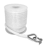 NewDoar Boots Ankerseil 10mm 30M/50M Schwimmendes Polypropylenseil, Geflochtene Festmacherleinen mit Edelstahl-Kausche & Schäkel, leichtes wasserabweisendes Seil zum Bootsanlern-Weiß/30M
