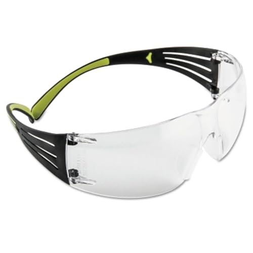 3M Safety Glasses, SecureFit 400, Clear Lens, Green/Black Frame