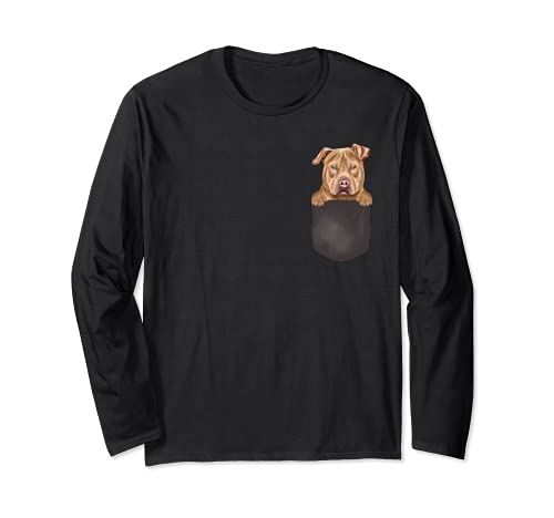 Dog In Pocket Funny Dog Lover Usa Staffordshire Terrier Long Sleeve T-Shirt, Black