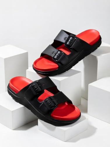 Image of Men's Double Strap EVA Slippers | Lightweight Adjustable Buckle Slides | Anti-Skid Comfortable Casual Sandals for Indoor Outdoor