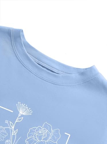 Image of Remidoo Women's Oversized Tshirt Vintage Graphic Tee Short Sleeve Round Neck Baggy Shirt Flower Blue Large