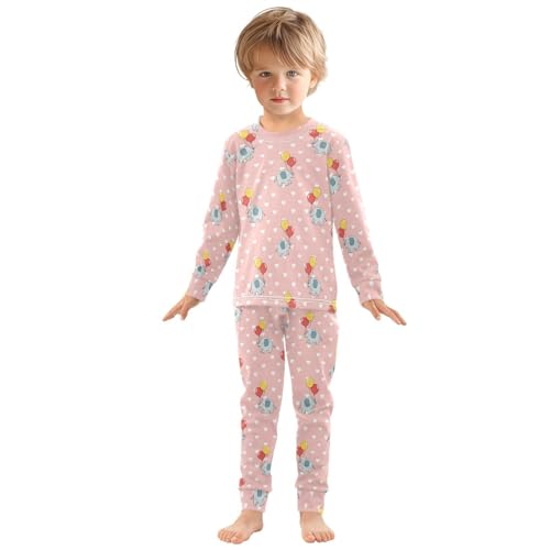 Pajama Sets Long Sleeve Elephant Balloons with Heart Soft Comfy Sleepwear 2 Piece PJS 3-8T2