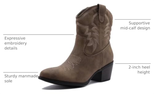 Image of GLOBALWIN Women's Brown Cowgirl Boots Ankle Booties