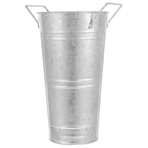 LOORGVEL 防漏水アイアンフラワーバケツ ダブルハンドル付き ヴィンテージ風プランター 大型植木鉢 花瓶兼用 インテリア装飾用 花器