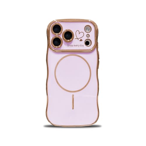 phylla for iPhone 18 Pro Max Case/iPhone 17 Pro Max Case, Compatible with Magsafe,Luxury Plated Cute Wavy Border Love Hearts Raised Shockproof Soft Magentic Cell Phone Cover (Purple)