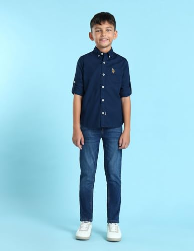 Image of U.S. Polo ASSN. Kids Half Sleeve Shirt for Boys - 100% Cotton, Chest Logo, Casual Boys Shirt