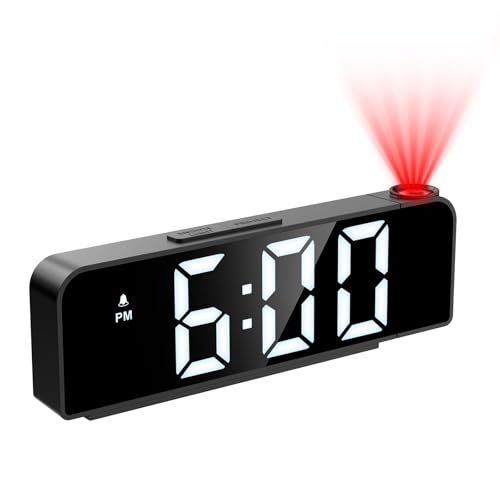 OQIMAX - Proyector de techo, despertador, proyección, proyector de 180°, despertador digital, reloj digital LED de 7,9, 4 luminosidades regulables, Snooze, temperatura, modo nocturno, hogar, números