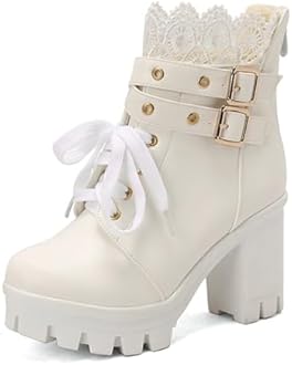 MEOTINA Goth Platform Boots Chunky High Heels Ankle Boots Lace Buckle Gothic Cosplay Booties Zipper Punk Shoes