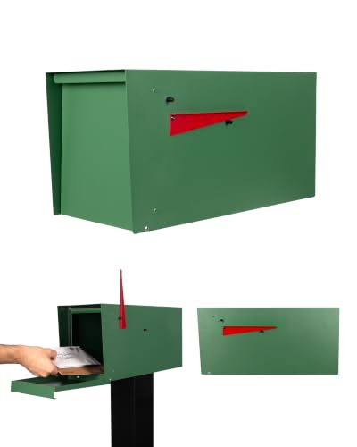 Image of Ilyapa Modern Mailbox for Outside Post Mount - Green Powder Coated Metal Mailbox, Waterproof Letter Box for Parcels, with Recessed Magnetic Close Door