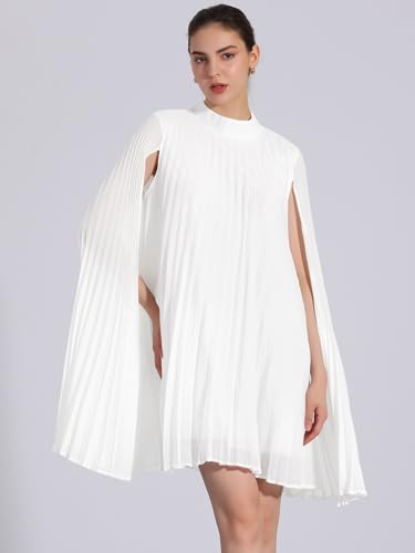 Image of Allegra K Women Chiffon Pleated Flowy Cloak Sleeve Cape Knee Length Dress