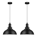 MgLoyht 2PCS Matte Black Pendant Lights, Farmhouse Pendant Lamp with Metal Shade (White Inside), Industrial Pendant Lighting for Kitchen Island, Dining Room, Bedroom, Hallway