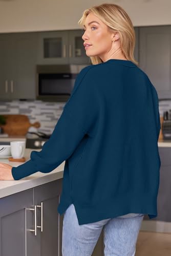 Image of LILLUSORY Women's Oversized Batwing Sweaters 2026 Fall Outfits Trendy Crewneck Knit Side Slit Fashion Pullover Tops