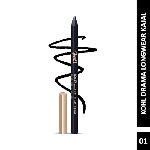 Image of Glam21 Kohl Drama Long Wear Kajal + Sharpener | Velvety Textute | Stays For 12 hours | Smudge-Proof | Long Lasting & Water Proof | Highly Pigmented For Intense Black Look | 1.2 gm