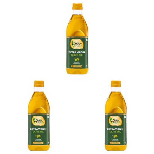 Image of Oleev Extra Virgin Olive Oil, for Garnishing and Salad Dressing, 1L PET Bottle (Pack of 3)