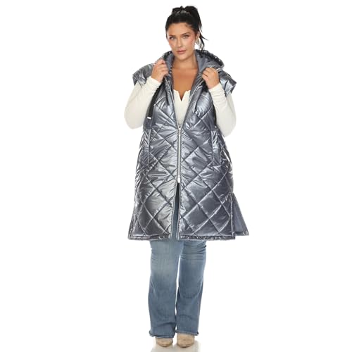 white mark Women's Plus Size Metallic Long Puffer Vest