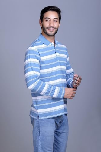 Image of SANE ORIGINALS Full Sleeves Polo T-Shirt for Men with Pocket || Stripe Collar and Pocket T-Shirt for Men Long Sleeves