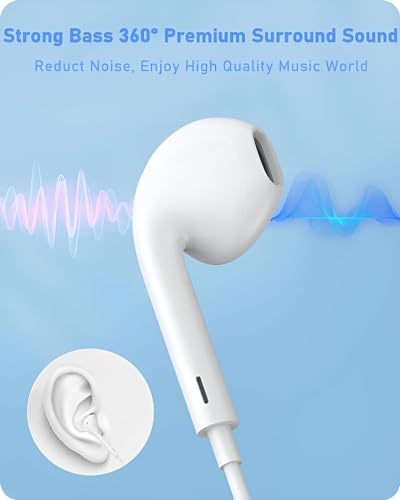 Image of Type C Wired Earphones with HD Mic, 14.2mm Driver for Powerful Bass, Anti-Tangle TPE Wire, Ergonomic in-Ear Headphones for iPhone 16 /15 Pro Max, Samsung S24 /S23 Ultra, Pixel & iPad - White