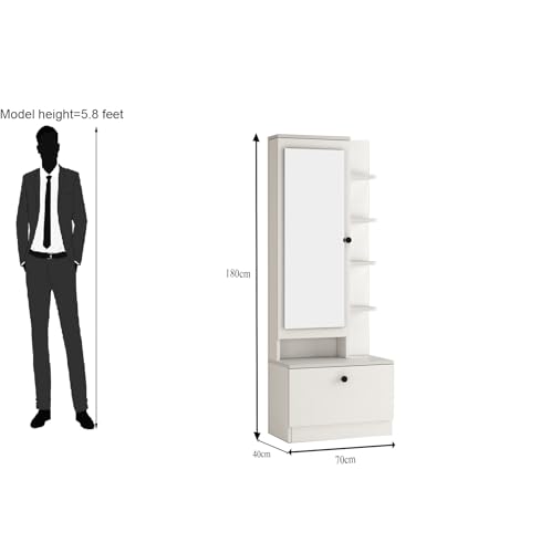 Image of DesignFit Bonita Engineered Wood Dressing Table with Mirror and Drawer | Closed and Open Storage Unit | Wooden Vanity Table for Bedroom, Living Room Furniture (Matte Moonshine White Finish)