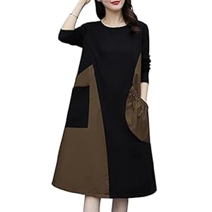 BdeSYT Women’s Dress, Long Sleeve, Short Sleeve, Loose, Long Dress, Tunic, Maxi Length, Top, Large Size, Body Cover, Slimming, Spring, Autumn, Winter, Stylish, Travel, L-4XL