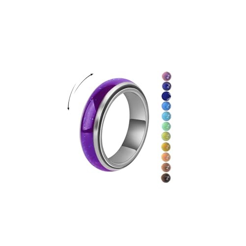 AINILOVE Mood Fidget Ring for Women Teens - 6mm Stainless Steel Temperature Sensative Color Changing Spin Rings for Anxiety Relief Mood Jewelry (Mood Spinning Ring Silver 7)