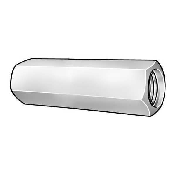 Coupling Nut, 9/16"-12, Steel, Grade 2, Zinc Plated, 2-1/8 in Lg, 13/16 in Hex Wd, 5 PK