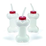 Dog Bone Cups with Straw (set of 12) 14 oz - Puppy Party Supplies