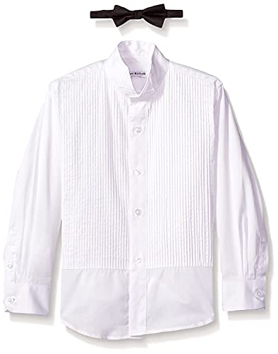 Isaac Mizrahi Boy's 100% Cotton Button Cuff & French Cuff Wing Tip Collar Tuxedo Shirt with Bowtie3