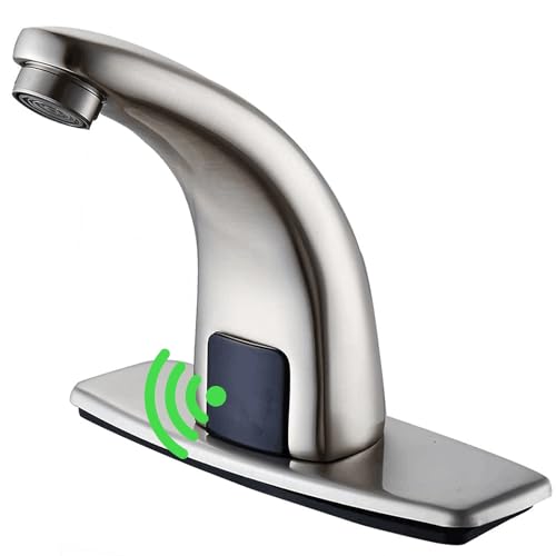 Greenspring Touchless Bathroom Sink Faucet, Battery or Plug-in Powered, Motion Sensor Activated Hands Free Basin Tap for Commercial with Control Box and Temperature Mixer, Brushed Nickel