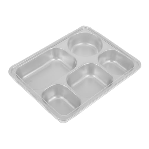 Garneck Stainless Steel Divided Tray with Lid Section Food Control Plate Unbreakable Design for Adults for Camping Kitchen and Portion Control