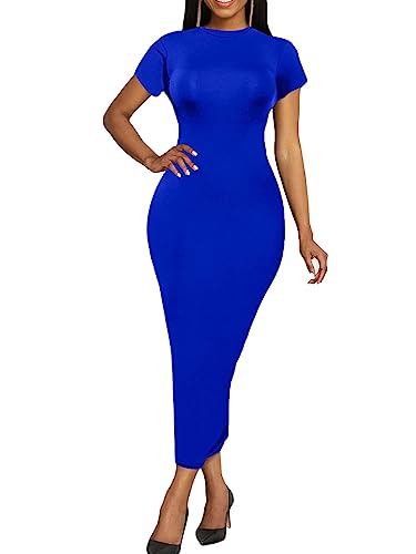 Image of Women's Long Bodycon Dresses Leopard Print Casual Maxi Club Party Tight Dress Short Sleeve