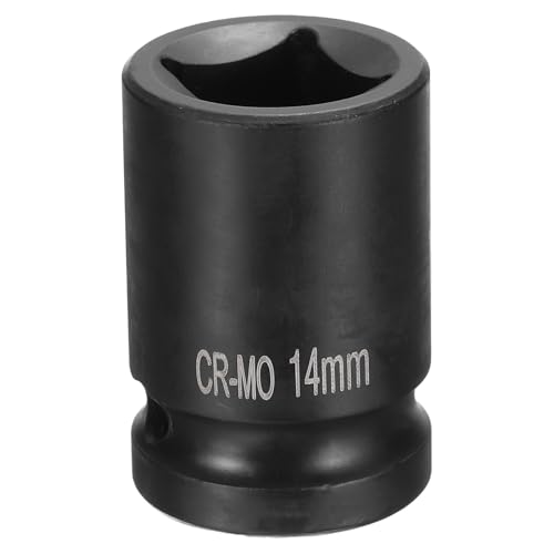 Sourcing Map Chiave a bussola quadrata da 1/2" da 14 mm, azionamento a 4 punti, acciaio legato CR-MO, finitura in ossido nero, riparazione automatica, fai da te, costruzione, manutenzione macchinari