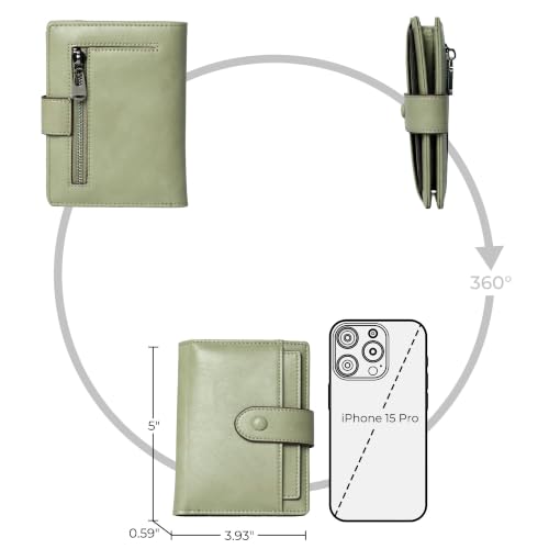 Image of Alldaily Small Slim RFID Blocking Leather Wallet for Women, Bifold with 10 Card Slots and Coin Pocket (Sage Green)