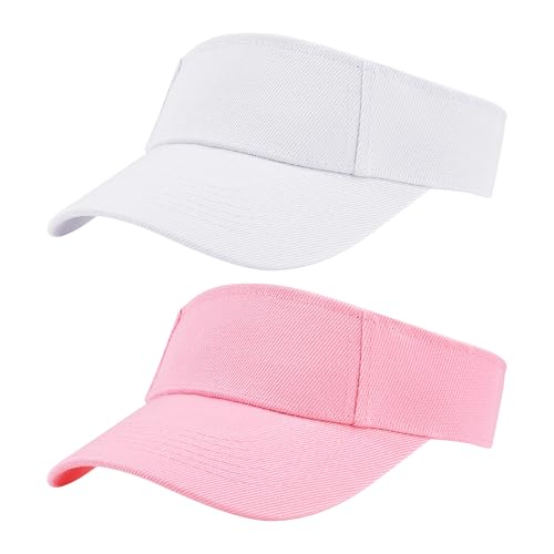 Dxhycc - Dxhycc 2 Pack Kids Sun Visor Hats for Girls Boys, Adjustable Cotton Summer Tennis Golf Visor Hat Sports Sun Caps Pink, White - -18%