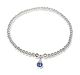 Sterling Silver 925 Beaded Stretch Bracelet with sapphire/September Birthstone Bezel Charm