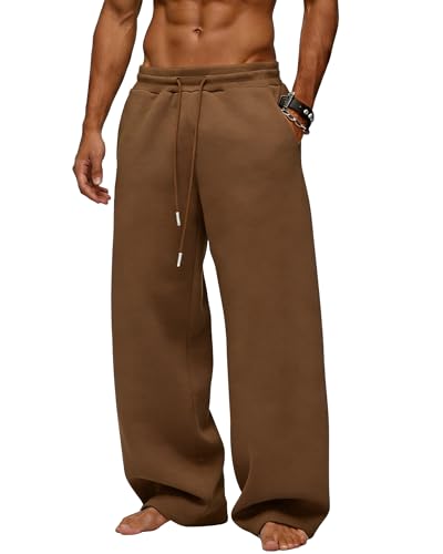 Image of Men's Baggy Sweatpants Wide Leg Fleece Lounge Joggers with Deep Pockets | Soft 65% poly 35% cotton stretch blend, outer drawstring, open bottom, relaxed fit for gym, travel, errands and daily wear