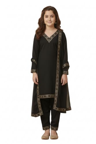 Image of Girls Stylish Rayon Lace Work Kurti with Dupatta and Pant