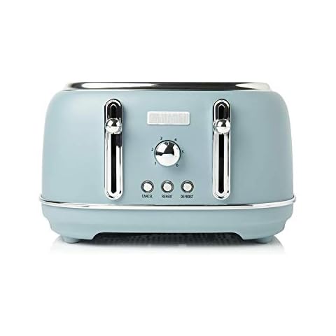 Haden Highclere Toaster - Electric Stainless-Steel Toaster with Reheat and Defrost Functions - 1370-1630W, Four Slice, Blue - CF41 Cover