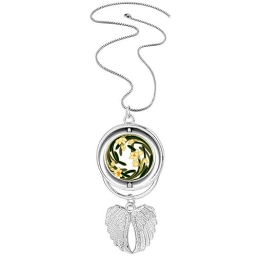 Collier bijoux pendentif rond ailes d'ange et fleur de Chine