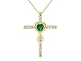 Rylos Necklaces for Women Yellow Gold Plated Silver 925 Cross Necklace Heart Shape Gemstone & Genuine Diamonds With 18' Chain 6MM Emerald May Birthstone Womens Jewelry Silver Necklace For Women