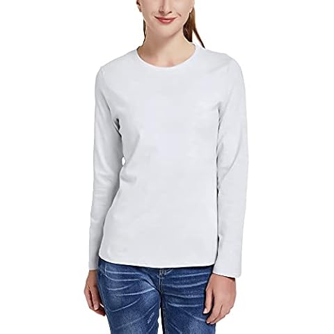 KOWSPORT Women’s Long Sleeve T-Shirt Striped Tee Shirt Tops Regular Fit Plain Color Tees for Women Size S-2XL (White 03 l) Cover