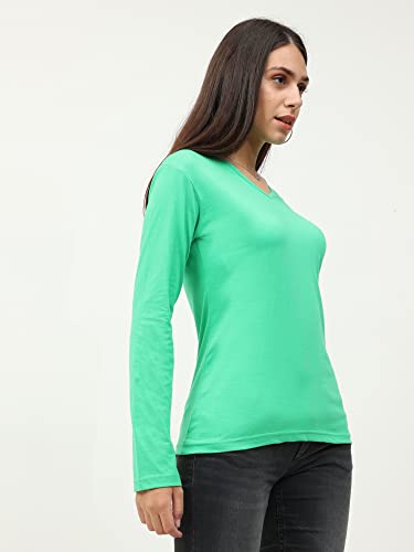 Image of FLEXIMAA Women's Cotton Plain V Neck Full Sleeve T-Shirt