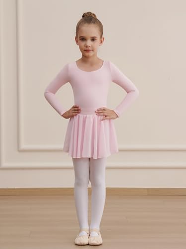 Image of WEGETIT Leotards for Girls Long Sleeve Ballet Dress Toddler Dance Leotard with Skirt Kids Gymnastics Outfits Tutu Dress
